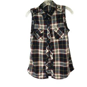 One Clothing Women's Sleeveless Collared Button Front Flannel Shirt Size Small